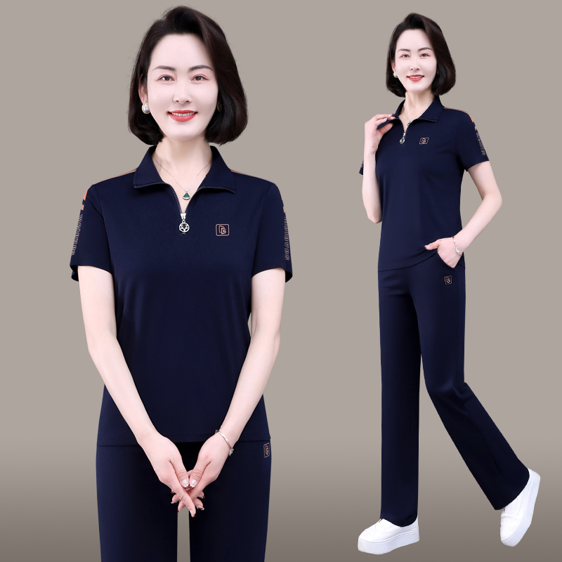 恩狐中老年女夏季新款時(shí)尚休閑運(yùn)動(dòng)套裝中年媽媽顯瘦減齡兩件套裝
