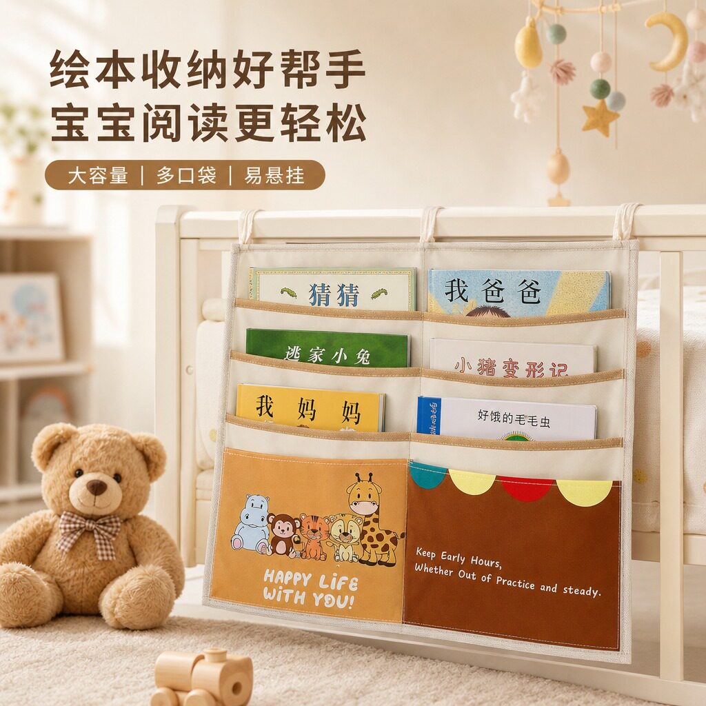 爬爬垫收纳袋围栏绘本挂袋早教读物收纳架家用放儿童宝宝玩具整理图片