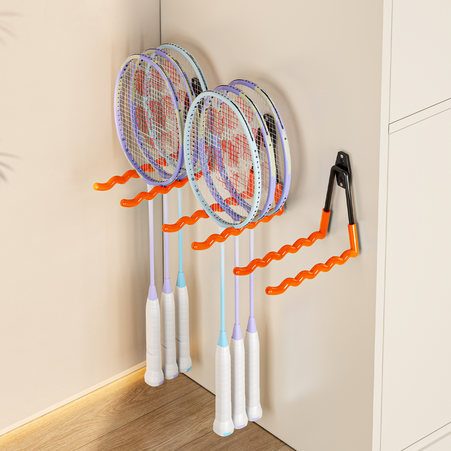索白免钉胶铁艺挂羽毛球拍收纳架