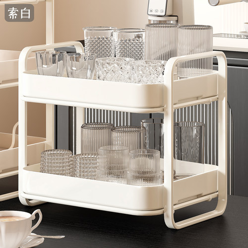 杯架杯子置物架高级感轻奢双层茶杯架沥水托盘桌面水杯放置架