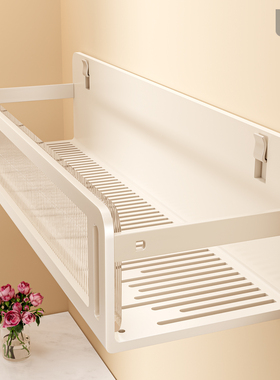 免打孔浴室卫生间置物架白色洗漱台壁挂卫浴厕所加高挂墙上收纳盒