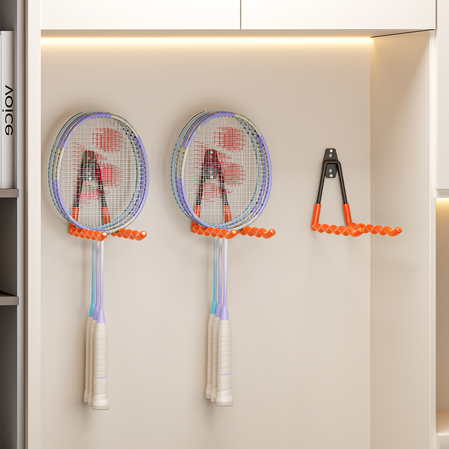 索白免钉胶铁艺挂羽毛球拍收纳架