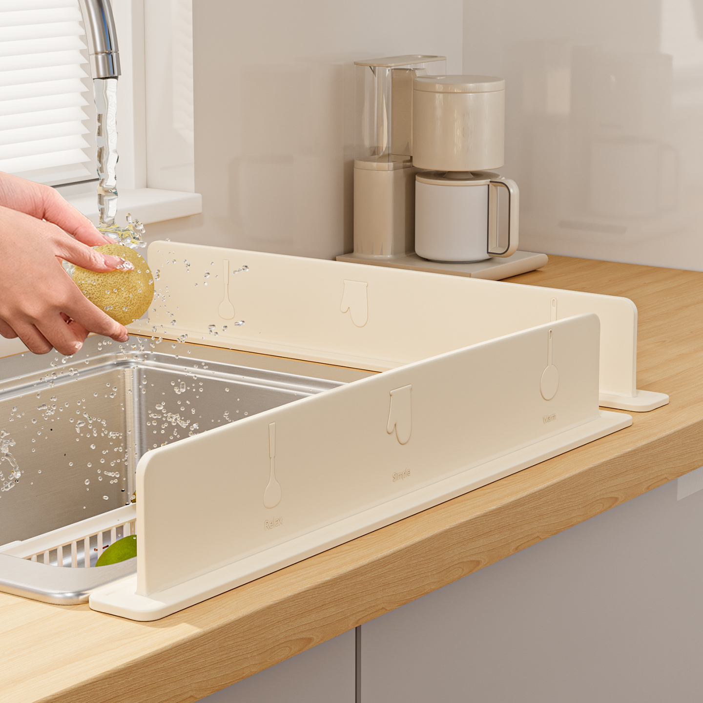 索白加高吸盘厨房水槽硅胶挡水板