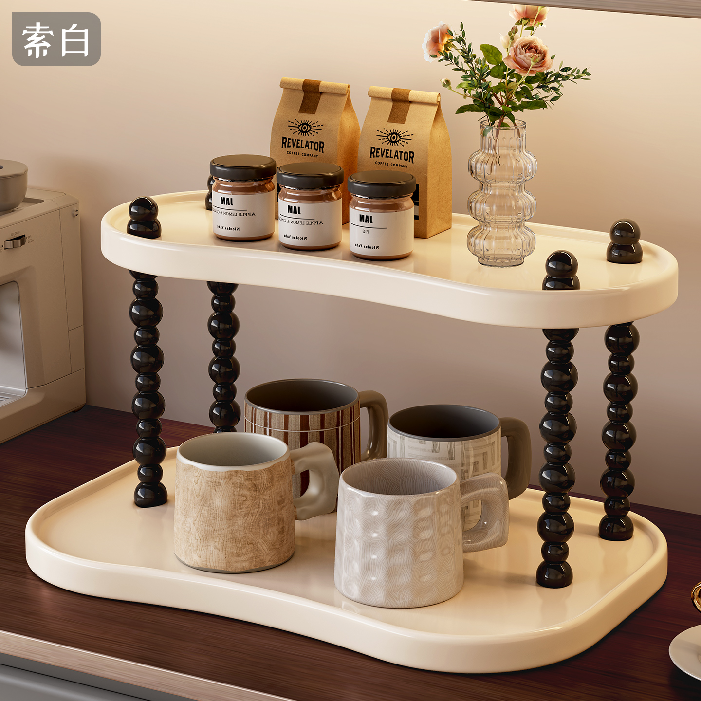 杯子收纳置物架高级感轻奢桌面水杯放置架双层茶杯咖啡杯展示架子