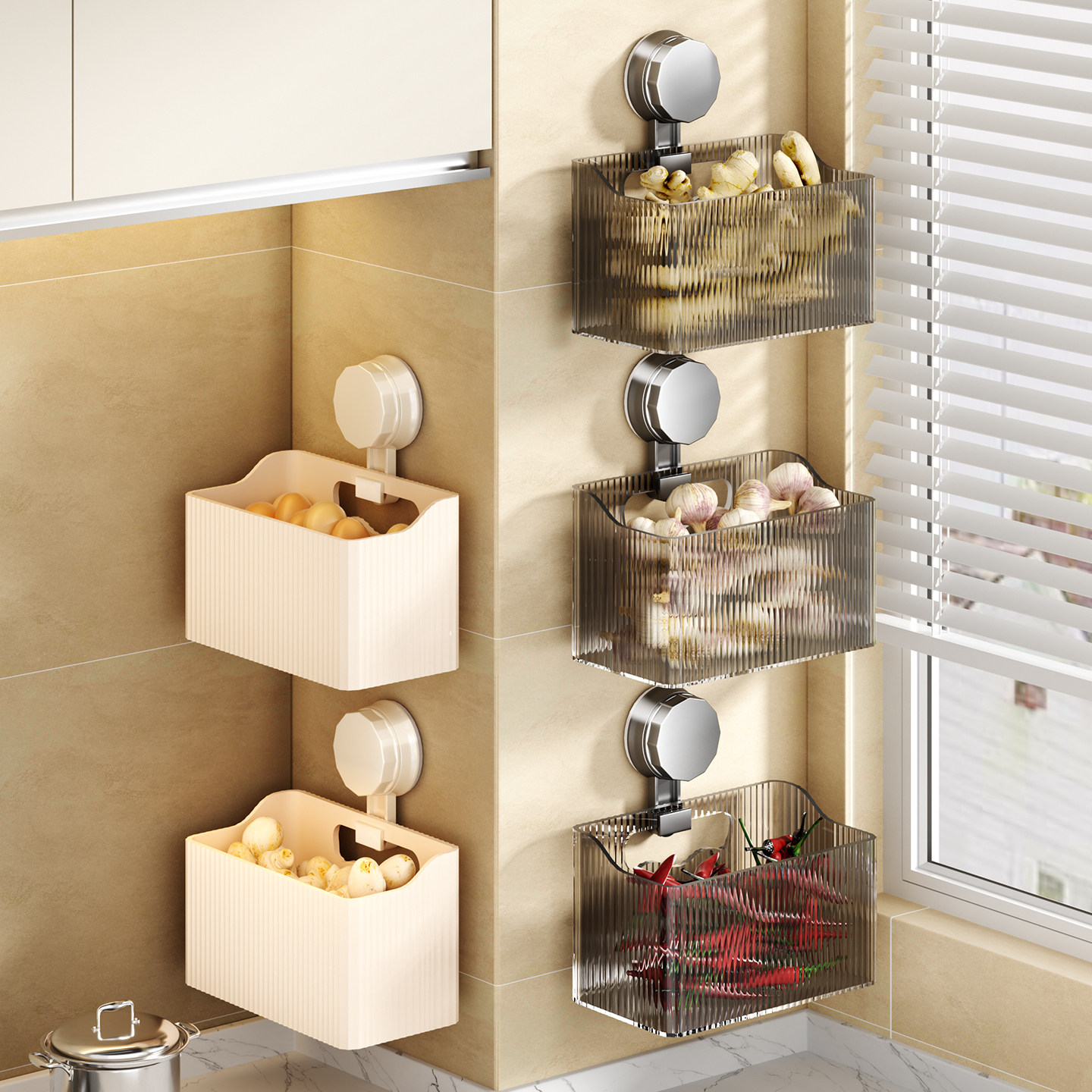 葱姜蒜收纳盒免打孔厨房置物架吸盘上墙放生姜大蒜收纳神器多功能,厨房/烹饪用具,厨房置物架/置物柜/角架,淘宝优惠券,粉丝福利购,淘宝优惠卷