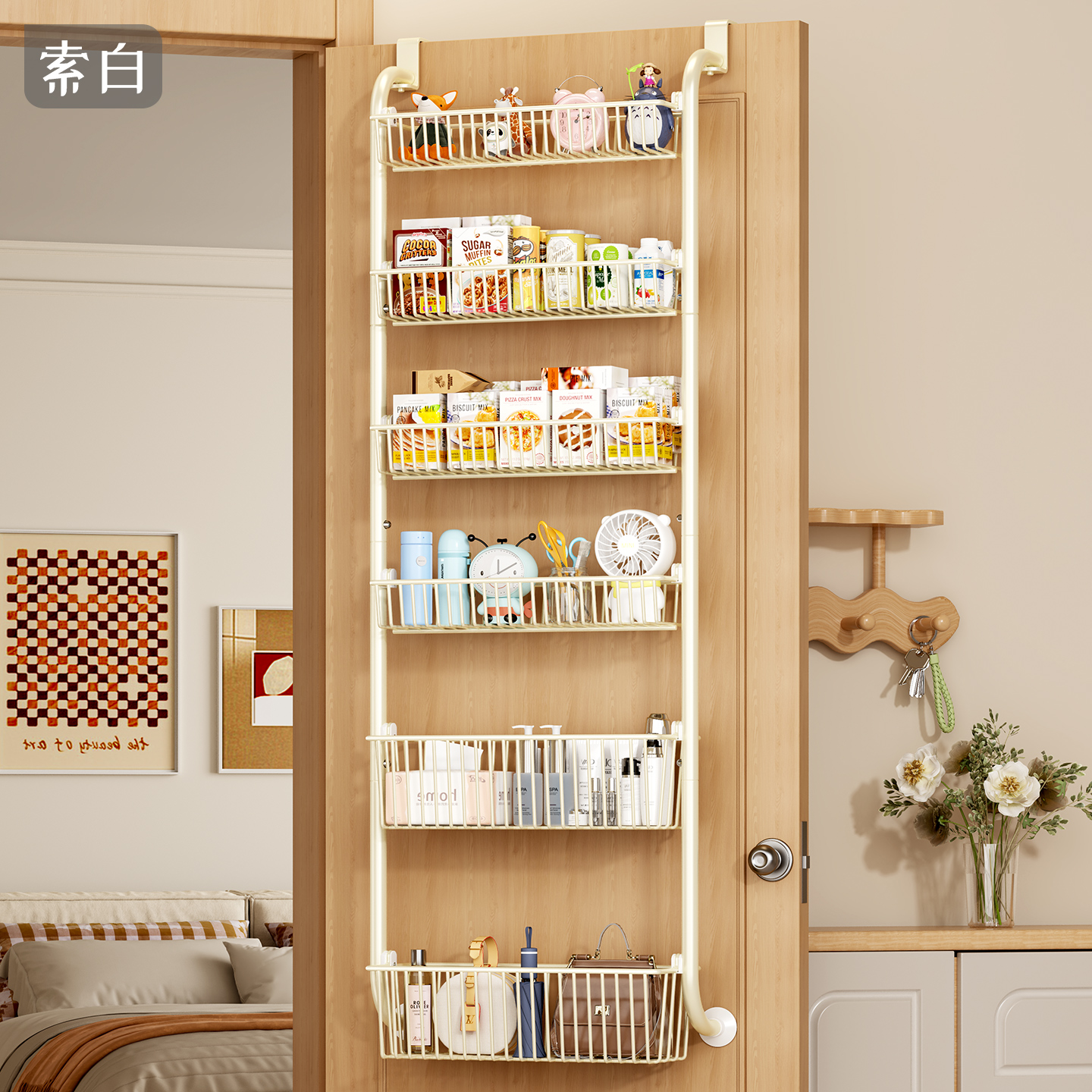 门后多层挂篮挂门置物架家用卧室门上收纳筐免打孔多功能挂钩挂架