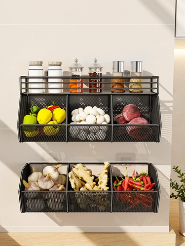 Кухонный ящик для хранения лука, имбиря и чеснока, настенная многофункциональная стойка для хранения имбиря и чеснока, настенная корзина, артефакт для хранения специй