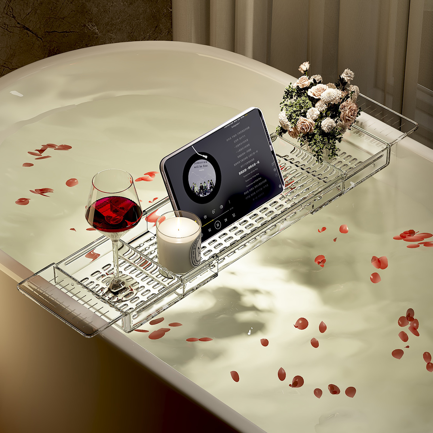 高级感浴缸置物架可伸缩亚克力泡澡支架浴桶放置架浴盆侧边置物板