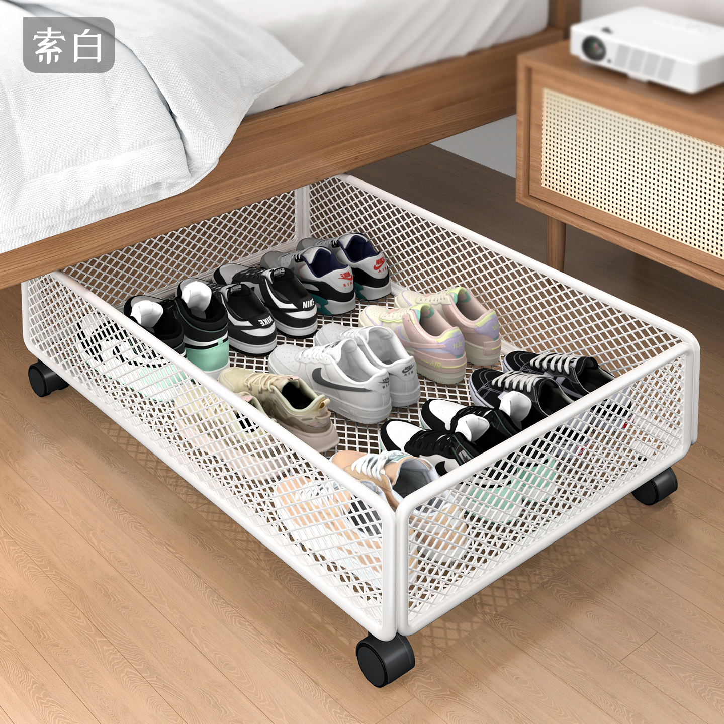 床底收纳箱鞋子玩具收纳筐带滑轮