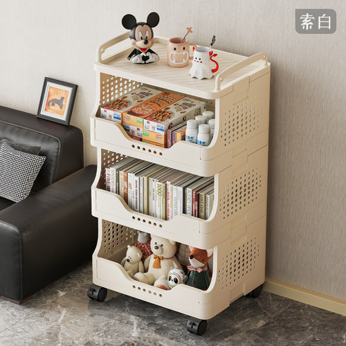 零食小推车置物架落地多层收纳玩具架家用客厅小型带轮可移动书架