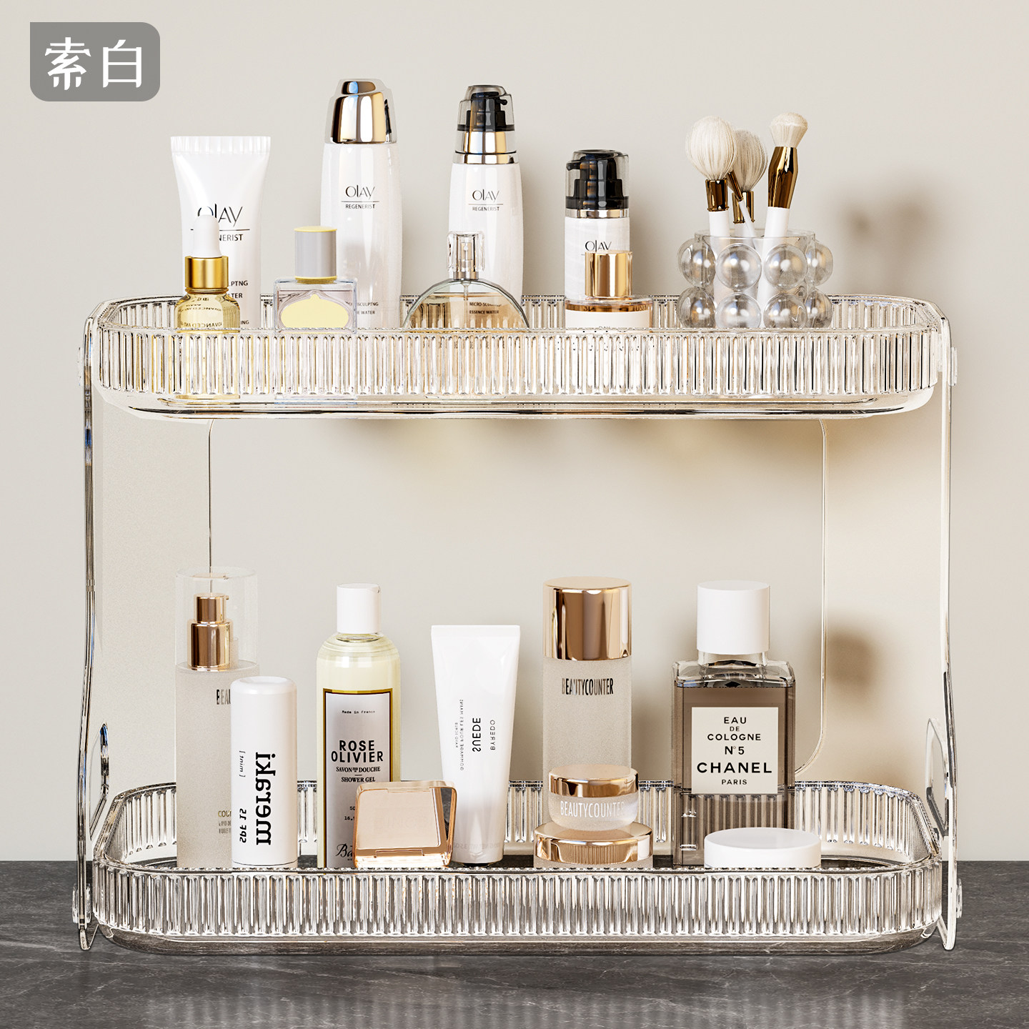 桌面双层亚克力置物架台面化妆品护肤品透明收纳架子高级感分层架