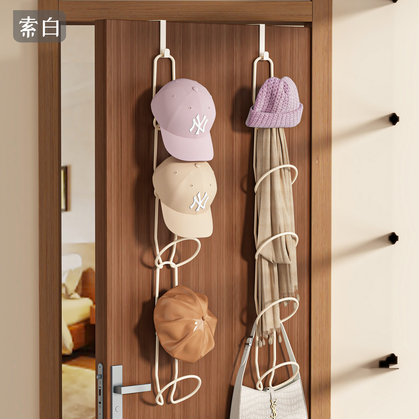门后帽子收纳神器挂帽子家用帽架免打孔衣柜挂衣架多功能挂包挂架