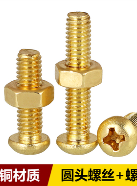 铜圆头十字机牙螺丝 盘头螺钉GB818元头螺丝钉配六角螺母组合套装