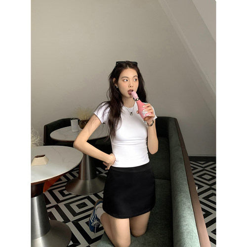 美式缎面低腰半身裙女