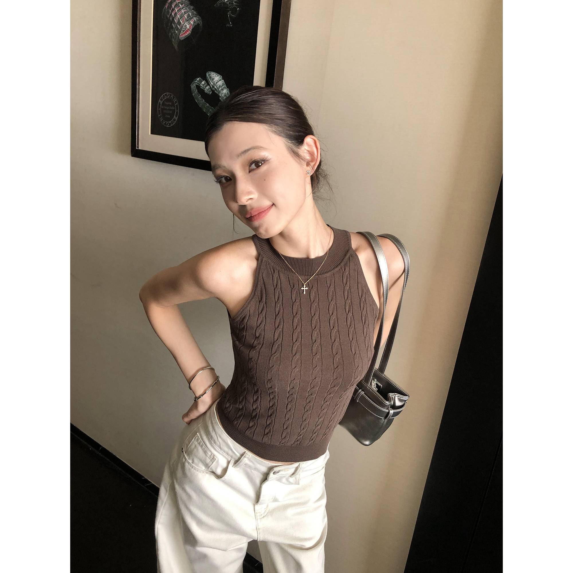 辰米范 巴黎周末 28支冰爽丝|吊带背心女外穿挖肩无袖针织上衣夏