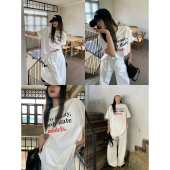 印花套头休闲正肩中长款 辰米范 新款 宽松t恤女夏季 上衣 白色短袖