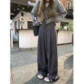 现货8折 黑色高腰西装 阔腿裤 辰米范 女宽松显瘦垂感拖地休闲裤