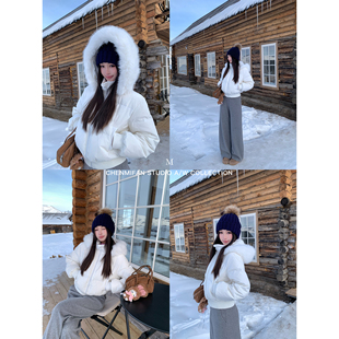 辰米范 利落焦点 90白鸭绒连帽羽绒服女可拆大毛领短款气质外套