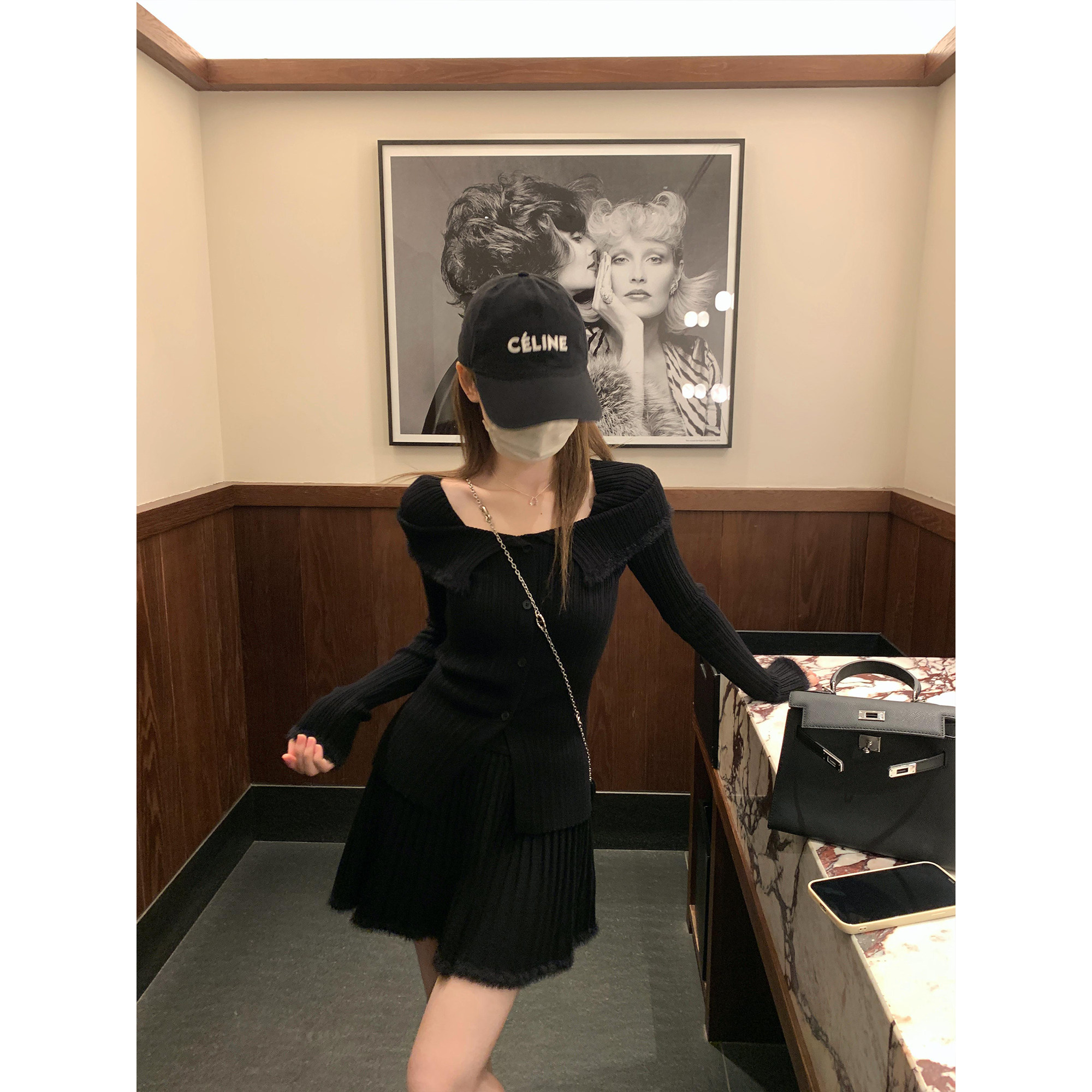 辰米范 【现货6折】一字肩长袖针织衫女秋季减龄a字短裙套装,女装/女士精品,时尚套装,淘宝优惠券,粉丝福利购,淘宝优惠卷