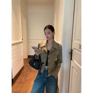 辰米范 巴黎街头 复古麂皮短款夹克仿皮衣女秋冬高级感短款外套