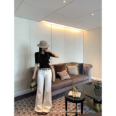 辰米范 子 女宽松显瘦直筒拖地长裤 天生model 白色低腰微喇牛仔裤