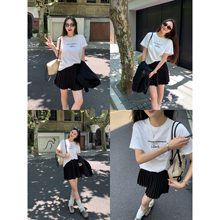 辰米范 白色针织短袖t恤女2025新款印花字母宽松内搭打底衫上衣