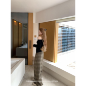 辰米范 女宽松阔腿直筒格子裤 随穿cozy 慵懒风咖色高腰格纹休闲裤