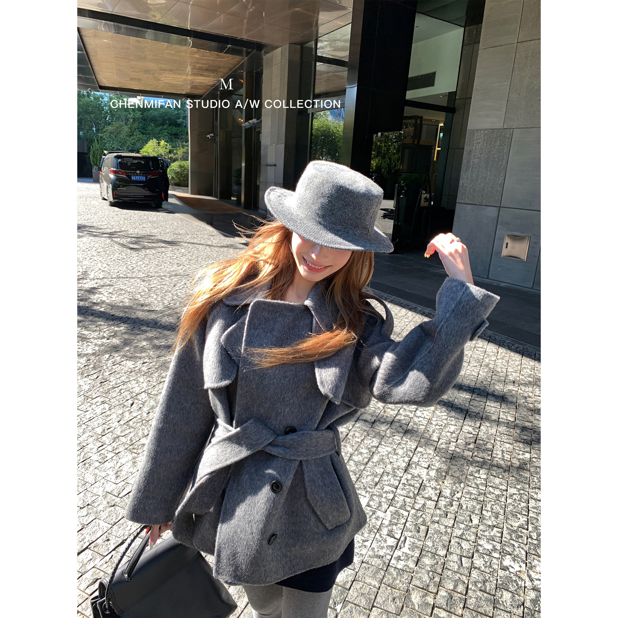 辰米范 舒暖结界 复古灰色羊毛双面呢外套女高级感短款呢子大衣