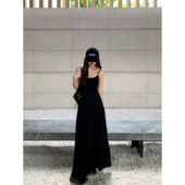 收腰显瘦气质针织长裙 大摆裙新款 辰米范 黑色吊带连衣裙女修身