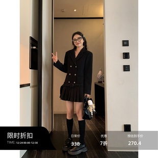 西装 小香风连衣裙女高级感双排扣中长款 裙外套 现货7折 辰米范