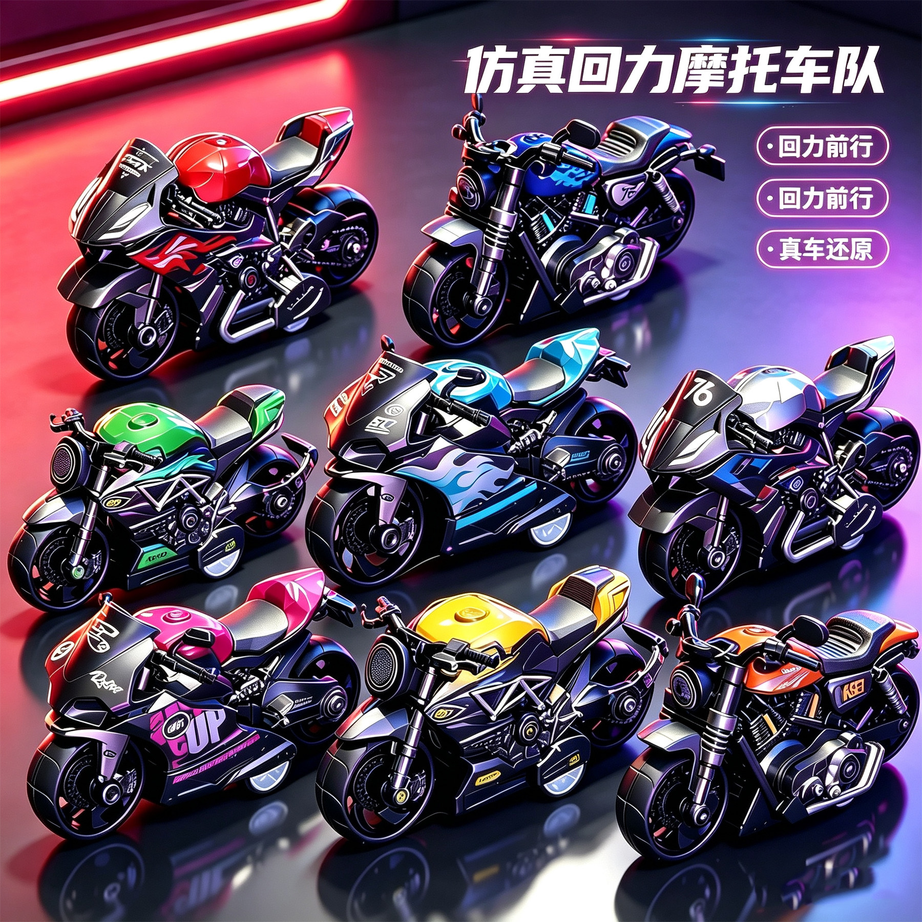 儿童合金摩托车玩具仿真机车模型赛车回力小汽车男孩生日礼物摆件图片