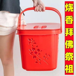 红色篮子农村祭祖香篮双层带盖装供品贡品烧香用的闽南拜拜手提篮