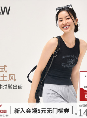 SW速惟自带胸垫背心女外穿一体式美式复古无袖上衣内搭2025秋新款
