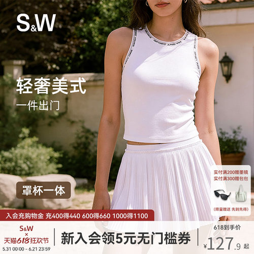 SW速惟运动背心女美式复古印花胸垫一体式内搭普拉提瑜伽背心外穿