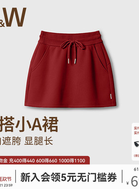 SW速惟红色运动短裙女士a字网球裙防走光瑜伽裙可外穿休闲半身裙