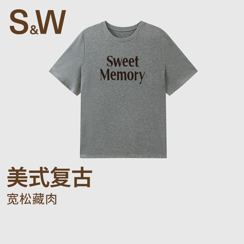 SW速惟美式印花短袖女T恤宽松版型显瘦遮肉2026新款