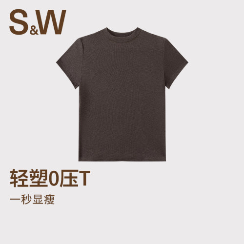 SW速惟正肩圆领短袖t恤女早春纯色打底内搭修身显瘦上衣2026新款