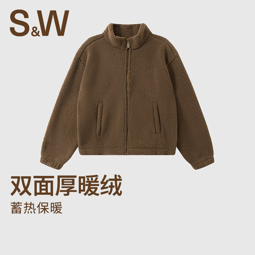 SW速惟羊羔毛外套女秋冬双面加绒保暖短款外套2025新款摇粒绒外套