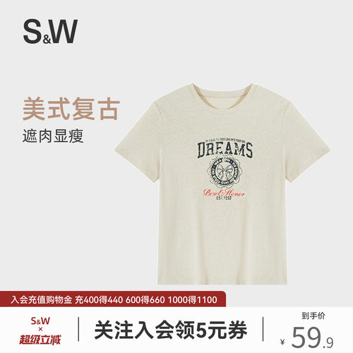 美式复古短袖女t恤小个子上衣