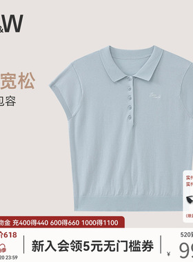 SW正肩短袖女夏短款天丝刺绣POLO衫休闲翻领纯色显瘦上衣2025新款