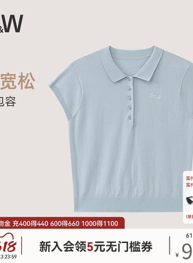 SW正肩短袖女夏短款天丝刺绣POLO衫休闲翻领纯色显瘦上衣2025新款