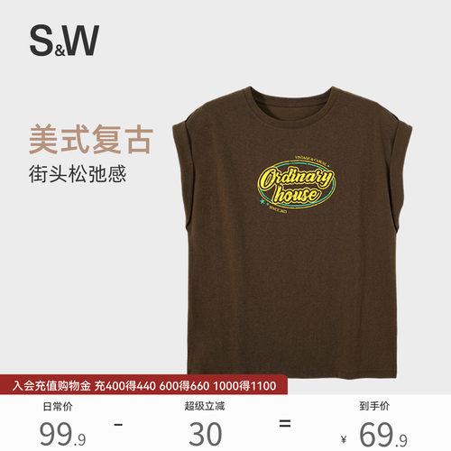 美式复古无袖女t恤休闲运动