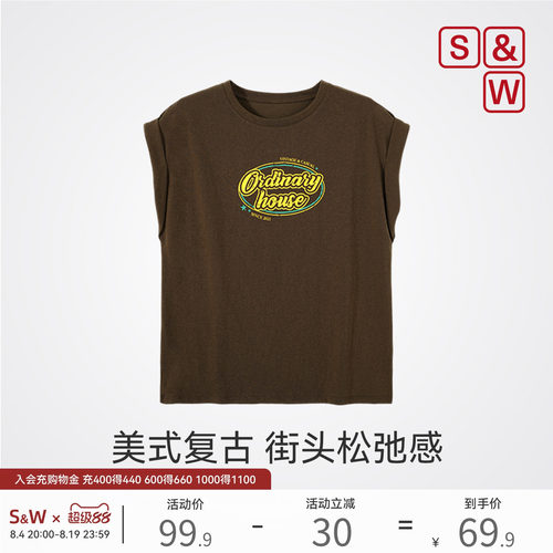 美式复古无袖女t恤休闲运动