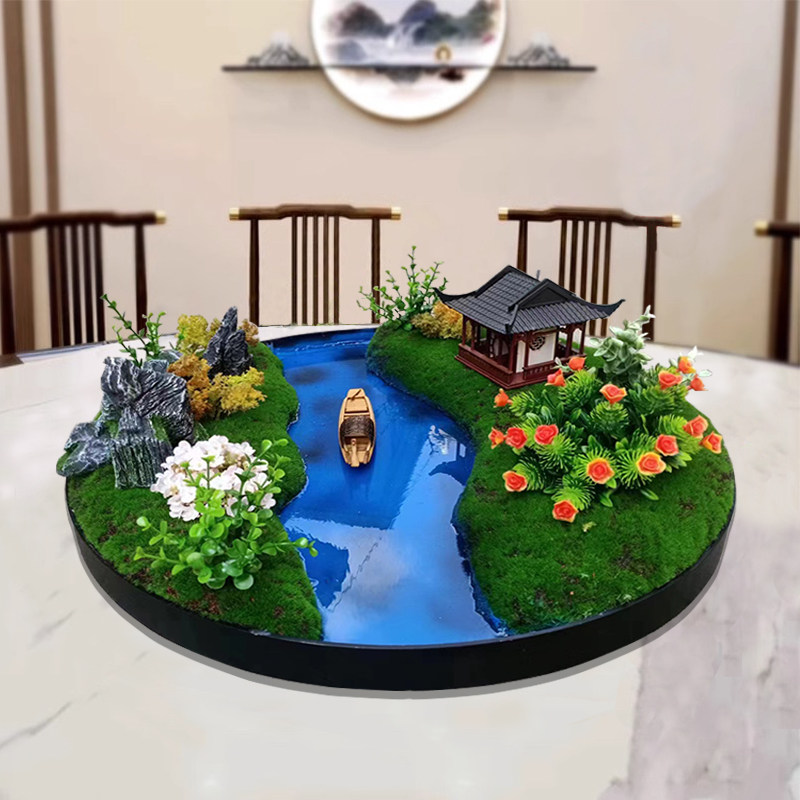 酒店大圆桌新中式转盘中间摆花圆形微缩景观桌花餐桌摆台装饰摆件,家居饰品,餐桌花艺,淘宝优惠券,粉丝福利购,淘宝优惠卷