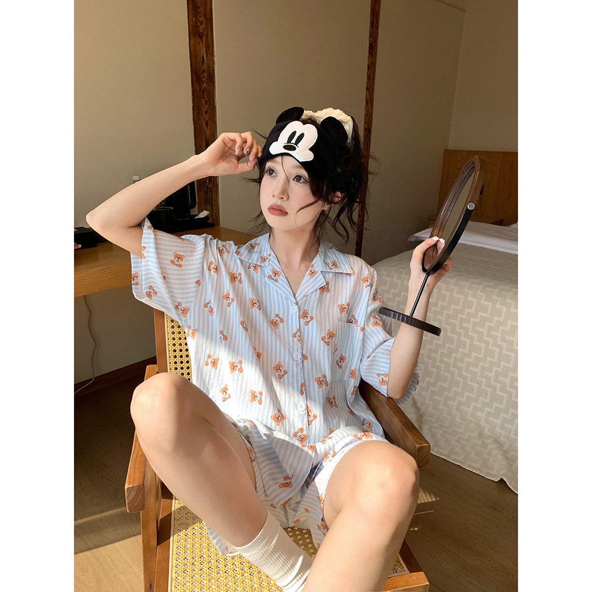 馨帮帮Homedress 可爱小熊条纹睡衣女夏季学生短袖短裤舒适家居服,女士内衣/男士内衣/家居服,睡衣/家居服套装,淘宝优惠券,粉丝福利购,淘宝优惠卷