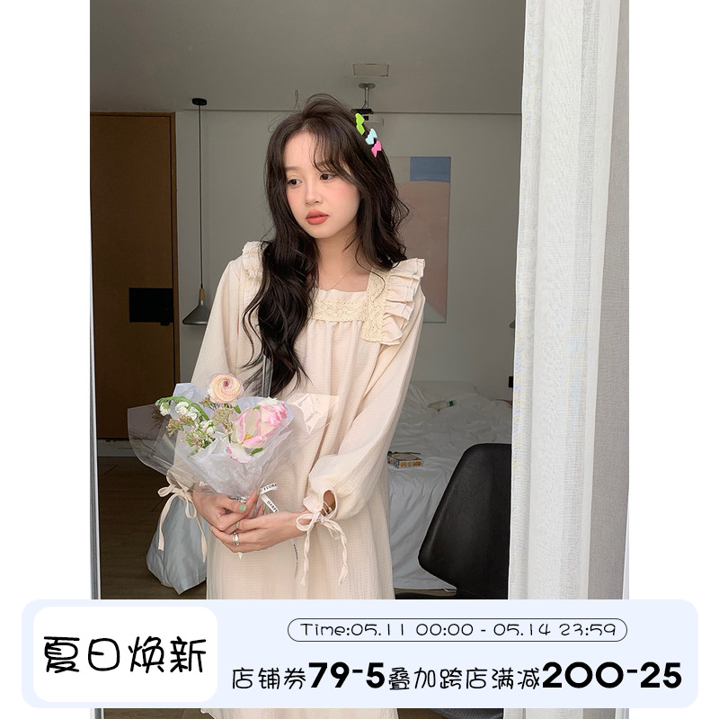 馨帮帮Homedress 2023新款宫廷风学生睡裙女长袖甜美家居服可外穿