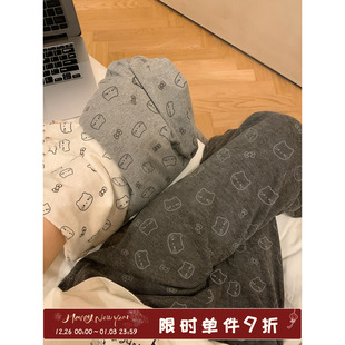 子 女秋冬休闲垂感宽松直筒家居裤 馨帮帮Homedress 可爱卡通猫睡裤