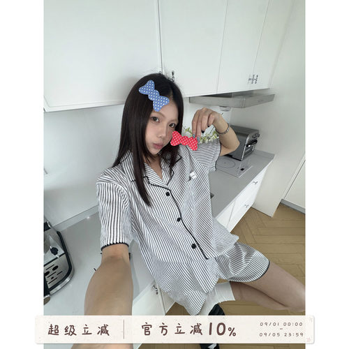 馨帮帮Homedress条纹翻领睡衣