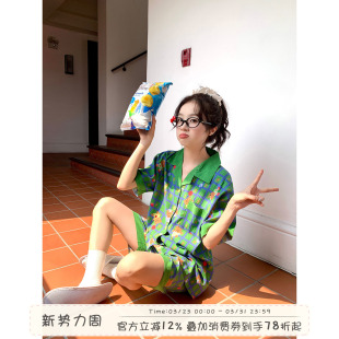 可爱小熊格子睡衣女夏季 套装 薄款 短裤 家居服 短袖 馨帮帮Homedress