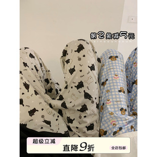 馨帮帮Homedress 学生可爱格子卡通睡裤 女初秋薄款 宽松休闲家居裤